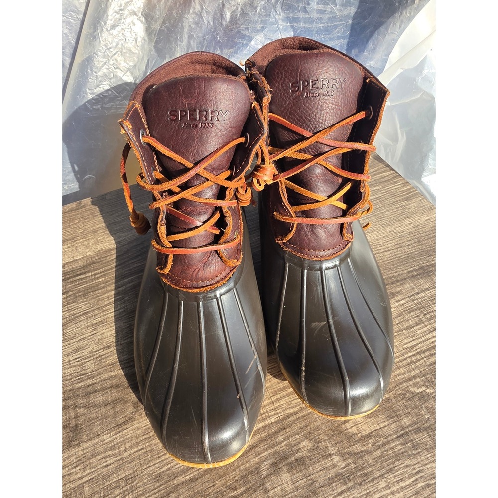 1120 Sperry Saltwater Duck Boots Brown Leather Waterproof Rain Boots STS91176 8M